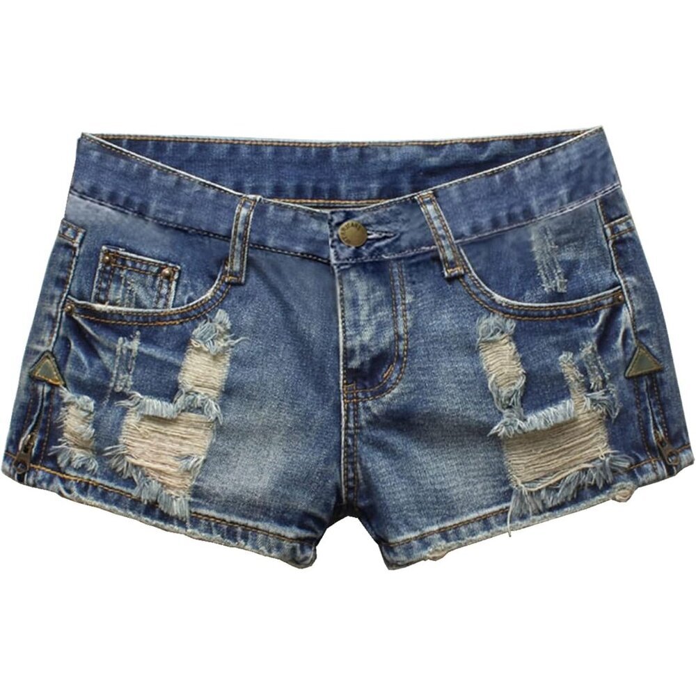 Women's Denim Shorts Low Rise Ripped Distressed Summer Casual Zipper